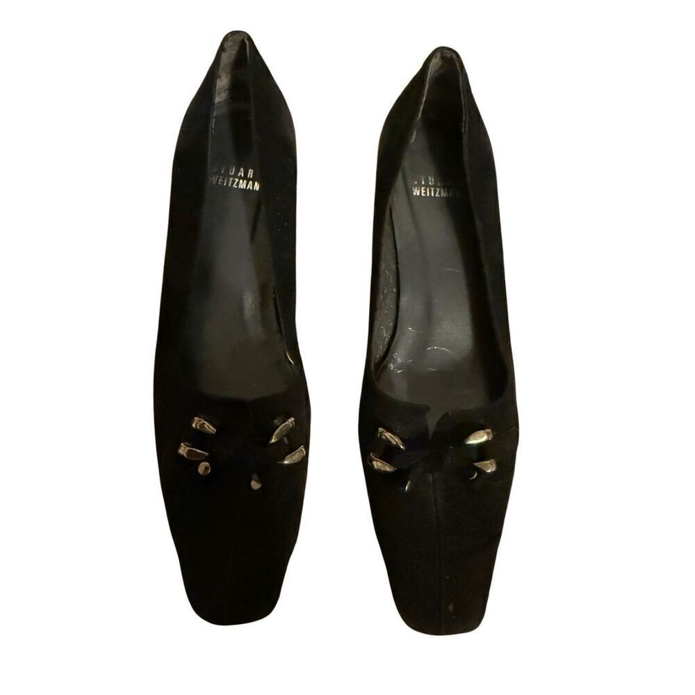 Vintage Stuart Weitzman Velvet Black Closed Toe Perforated Shoes Size 6 1/2
